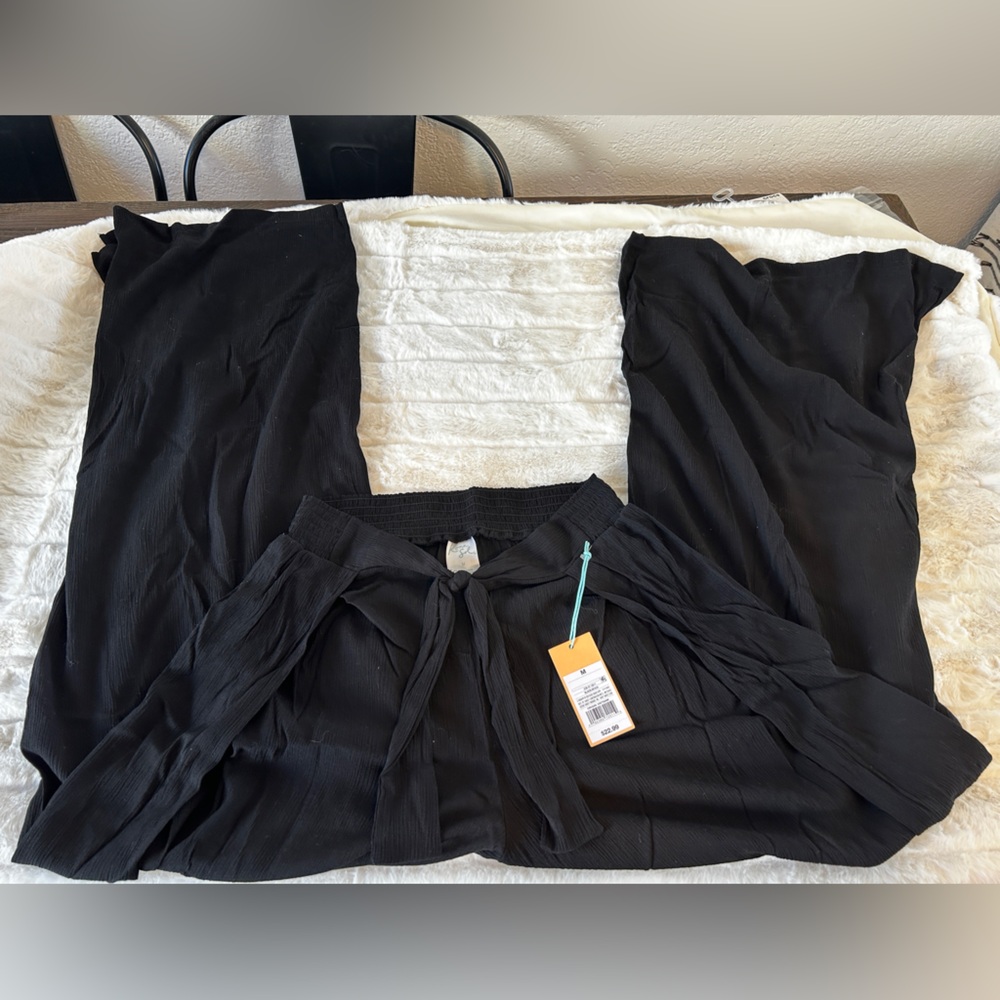 Beach/Swim Black Wide-Leg Pants with Tie Detail